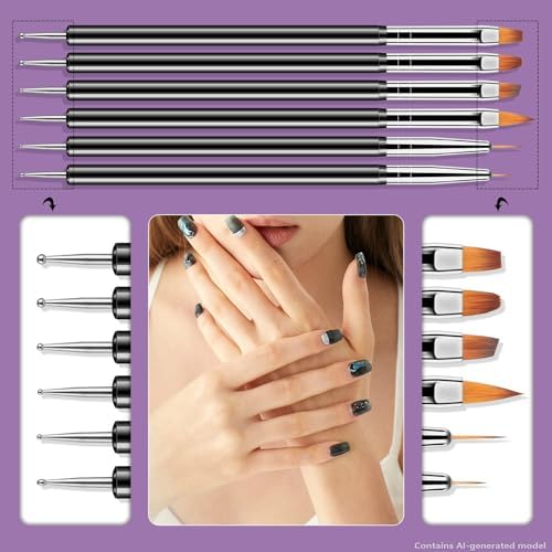 Artdone Nail Art Dotting Tools 6PCS Double-ended Brushes Kit Gel Polish - Image 2