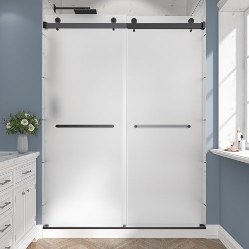 Frameless Sliding Frosted Shower Door 55-60" x 76", Matte Black by EPXMKXShowerDoor