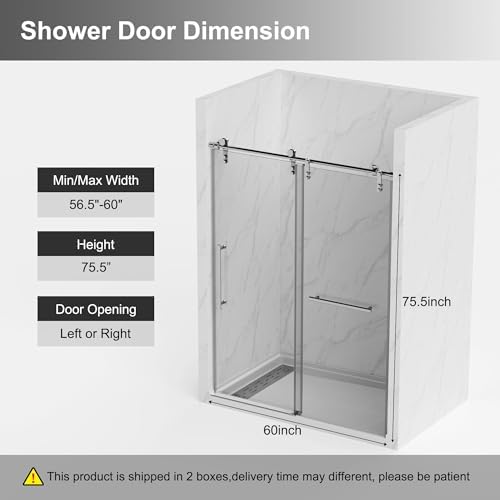 Kullavik 56-60" W x 76" H Frameless Sliding Shower Door, Brushed Nickel - Image 6