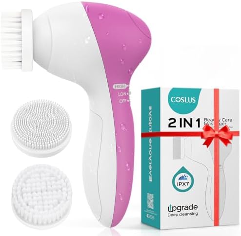 COSLUS Facial Cleansing Brush Face Scrubber, Standard Set, Bright Rose by COSLUS