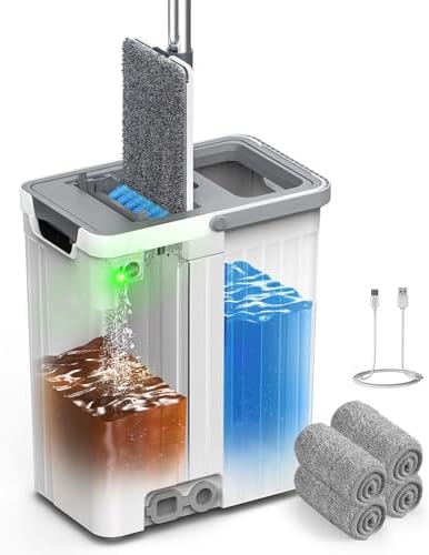Mop and Bucket Set, Flat Mop and Bucket System by PowerfulSuctionVacuumCleaner