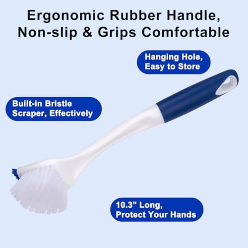 ITTAR Kitchen Dish Brush with Handle, Heavy Duty Scrub Brush with Built-in - Image 3