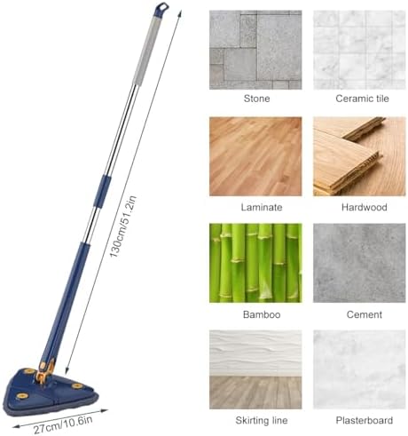 Rotating Triangle Mop with 2 Microfiber Heads, 360° Self-Squeezing Floor Mop - Image 3