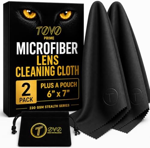 Microfiber Cleaning Cloth, 2 Pack + Velvet Pouch, 230 GSM Thick Lens Cleaner by TOVO-MadeforLife