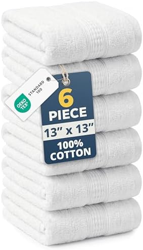 LANE LINEN 6 PC Wash Cloths Bathroom Set -100% Cotton Highly Absorbent by LaneLinen