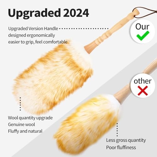 Lambswool Duster with Solid Wooden Handle, Leather Hang Strap, Comfortable - Image 3