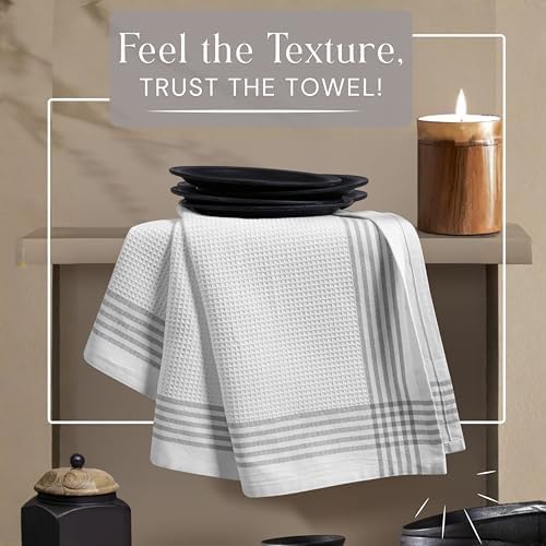 Waffle White & Multi Colors Kitchen Towels 4 Pack, 100% Cotton, 16x26 inches - Image 5