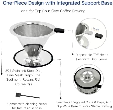 Pour Over Coffee Dripper Dual Stainless Steel Reusable Filter Coffee Maker - Image 4