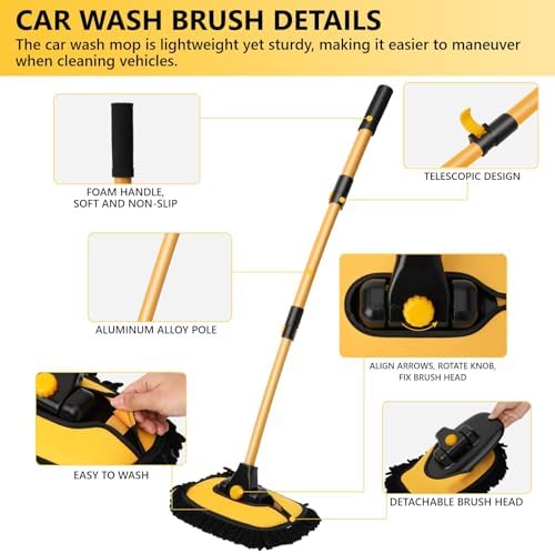 15°Curved Car Wash Brush with Long Handle, Car Wash Mop Kit - Image 6