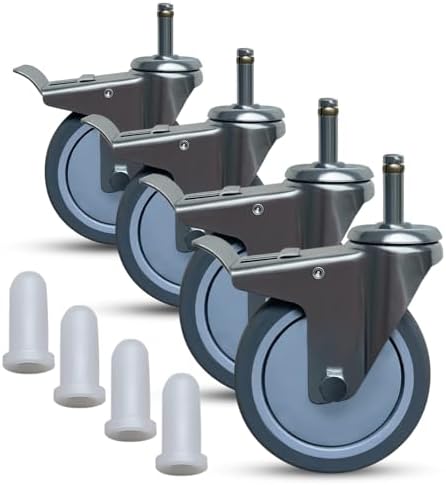 4 Inch Swivel Caster Wheels, Heavy Duty Quiet Rubber Stem Casters Set of 4 by StemCasterWheel