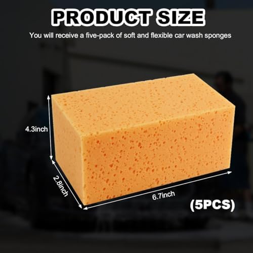 5PCS Car Wash Sponges, 6.7"×4.3"×2.8" Medium Extra Soft Coral Non Scratch Sponge - Image 2