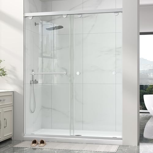 Frameless Double Sliding Shower Door, 43-48" Wx76 H, 5/16" Brushed Nickel by Unknown