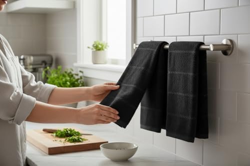Black Kitchen Hand Dish Towels, 100% Cotton - Image 3