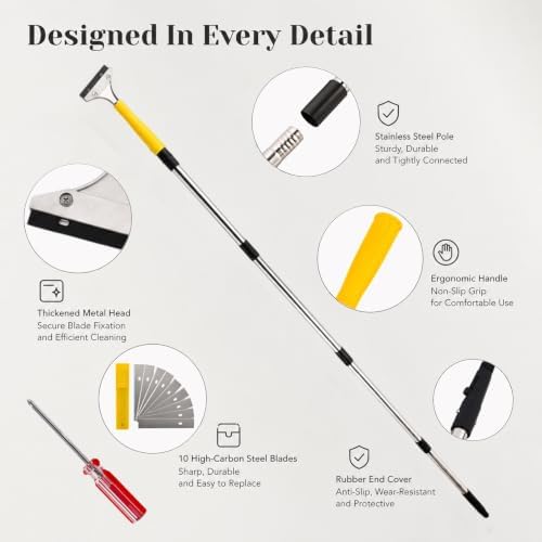 Scraper Tool Set, Adjustable Reach Long Handle Scraper, 4 Inch Razor Blade - Image 5