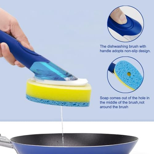 CELOX Dish Scrubber with Soap Dispenser, Kitchen Brush Dish Sponge with Handle - Image 2