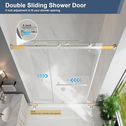 61-66" x 78"H Frameless Double Sliding Shower Doors Brushed Nickel - Image 3