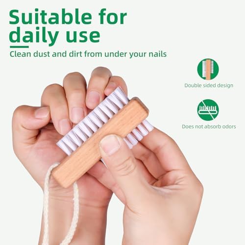 2 Pack Wooden Nail Brush with Hanging Rope - Image 3