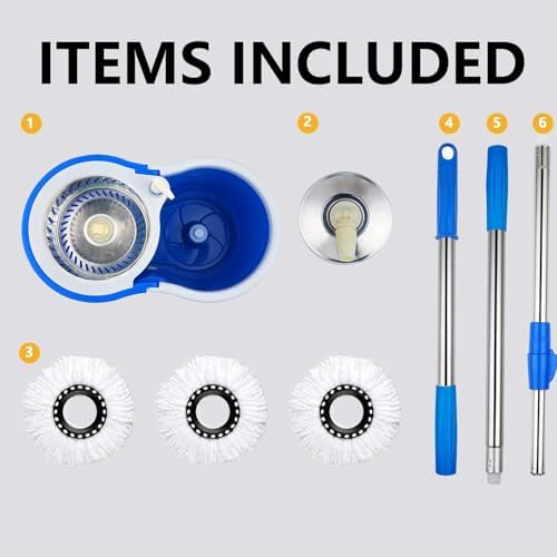 Spin Mop and Bucket with Wringer Set, with 3 Microfiber Mop Replacement Heads - Image 3