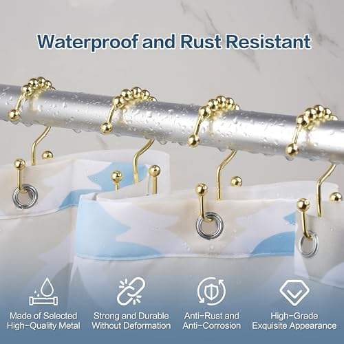 DAWNER Shower Curtain Hooks Rings, Rust Proof Hooks, Metal Easy Glide Double - Image 6