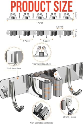 Mop and Broom Holder Wall Mount, Upgraded Broom Hanger Wall Mount, Stainless - Image 4
