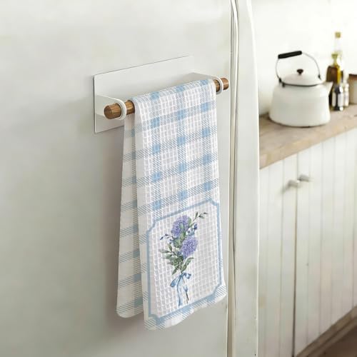 Coquette Blue Hydrangea Gingham Kitchen Towels 16x24 Inch, Preppy Bathroom Decor - Image 3