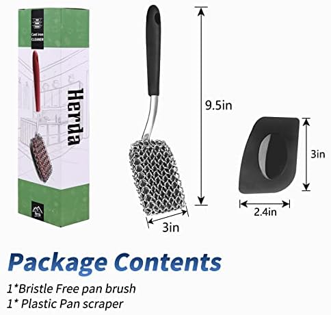 Cast Iron Scrubber Brush with Handle Cast Iron Cleaner Chainmail Scrubber + Pan - Image 6