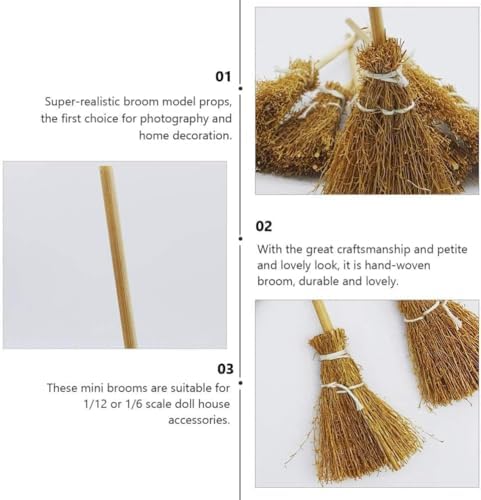 5Pcs Mini Brooms, Witch Straw Brooms, Doll House Dollhouse Accessories Props - Image 3