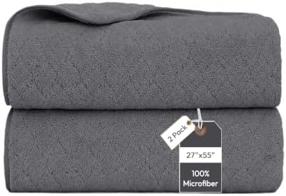 JML Bath Towels with Hanging Loop, 2 Pack, 27x55 in, Microfiber, Dark Gray by JML