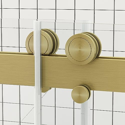 Sunrosa Frameless Double Sliding Shower Door 60" W x 76" H, Brushed Gold - Image 3