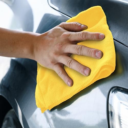 Yellow Microfiber Towels Size 16" x 16" Large, Highly Absorbent Cleaning Rags - Image 4