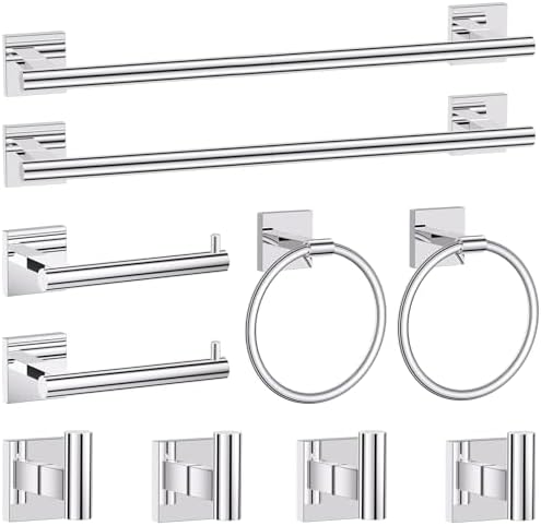 Polished Chrome Bathroom Hardware Accessories Towel Bar Set, 10 Pieces Bathroom by SOAEZ