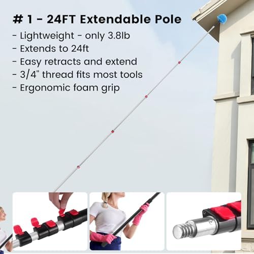 Ceiling Fan Duster Kit - 24 FT Extension Pole - 6-Piece House Cleaning Set - Image 3