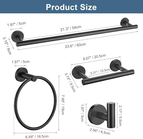 5 Pieces Matte Black Bathroom Hardware Accessories Set, Bathroom 23.6 Inch - Image 6
