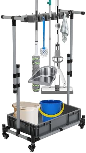Rolling Cleaning Cart with Mop & Broom Organizer, Movable Floor-Mounted Mop by Dollate