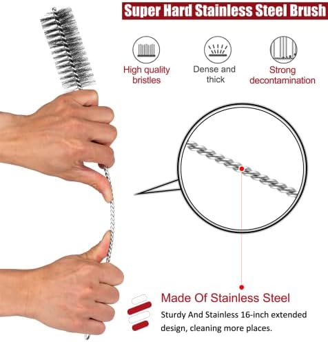 16 in Extra Long Pipe Cleaning Brush Set Stainless Steel Bristles - Image 3
