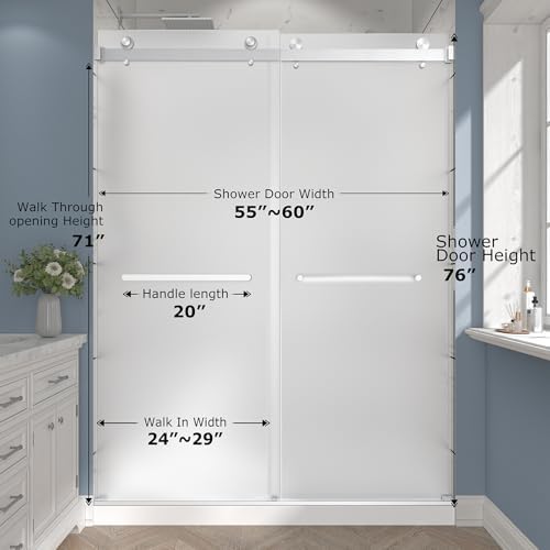 Frameless Double Sliding Frosted Shower Door 55-60" x 76" - Image 3