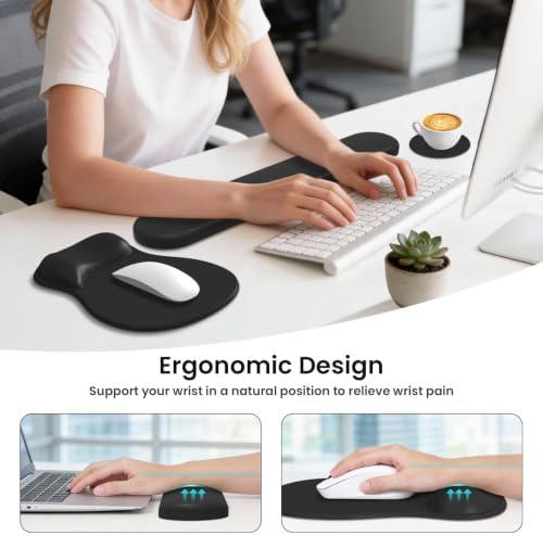 AKIT Ergonomic Mouse Pad and Keyboard Wrist Rest Set, Memory Foam - Image 2