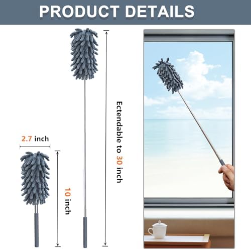 2 Pack Microfiber Duster for Cleaning, Washable Dusters, Extendable Pole - Image 2