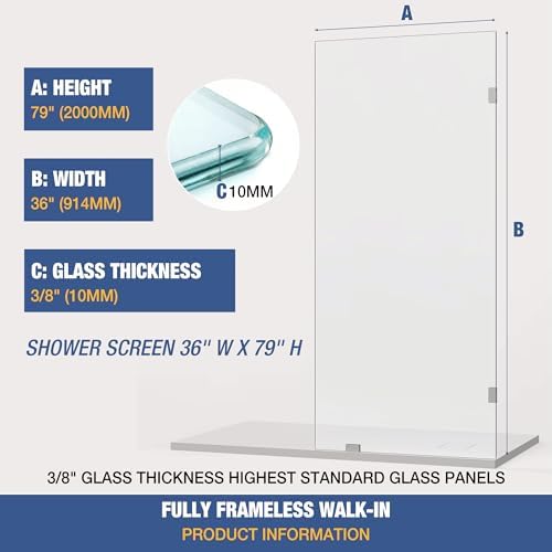 36" x 79" Frameless Fixed Shower Glass Panel - Image 6