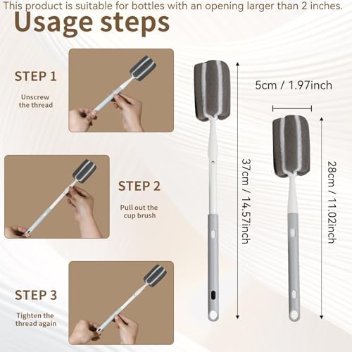 Sponge Bottle Brush Adjustable Long Handle Up to 14.5” 2-Pack - Image 7