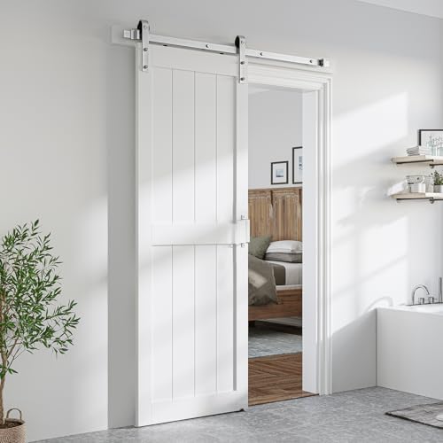 SMARTSTANDARD 28" x 84" White Sliding Barn Door by SMARTSTANDARD
