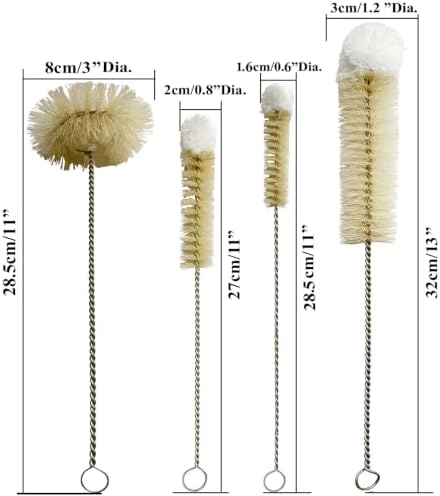 Bottle Brushes Thin Long Handle X 4, Natural Boar Bristle Set - Image 2