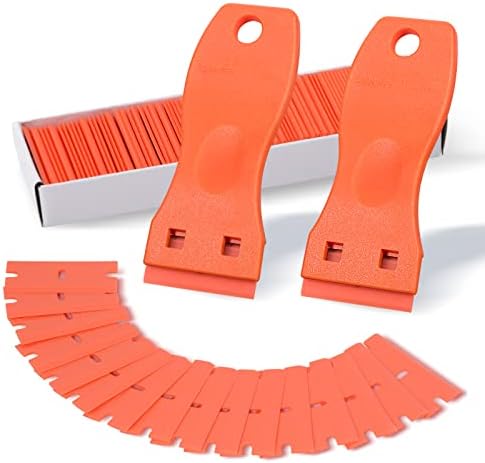 FOSHIO 2PCS Orange Plastic Razor Blade Scraper Tool and 100PCS Orange Plastic by FOSHIO