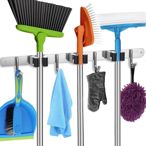 Homely Center Mop and Broom Holder Wall Mount – Heavy-Duty Closet Organizer by HomelyCenter