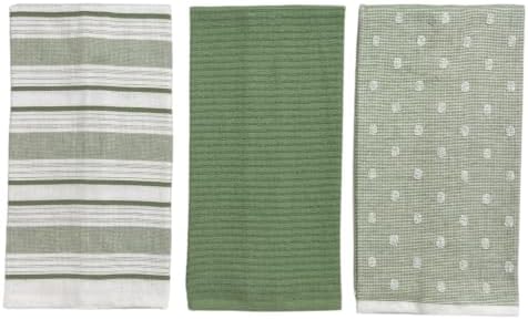 Sage Green Striped Kitchen Hand Dish Towels, 100% Cotton - Image 5