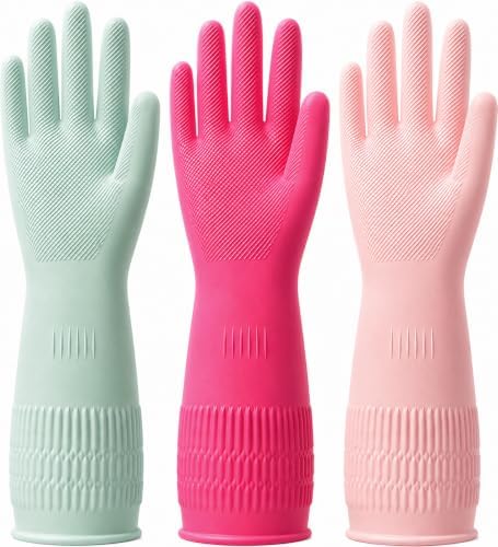 Rubber Dishwashing Gloves, 3 Pairs, Long Cuff Cleaning Gloves by Unknown