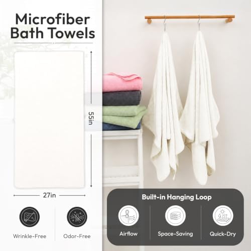JML Bath Towels with Hanging Loop, 2 Pack, 27x55 in, Microfiber - Image 2