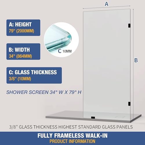 34" x 79" Frameless Fixed Shower Glass Panel - Image 5