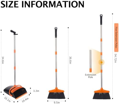 Broom and Dustpan Set, 54.72" Long Handle, Standing Dustpan - Image 2