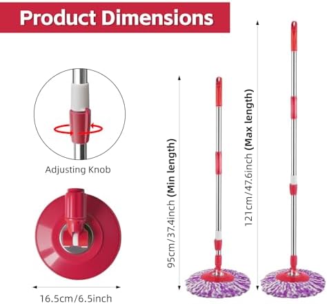 Spin Mop Replacement Handle, 47.6-inch 360 Degrees Rotating Telescopic - Image 3